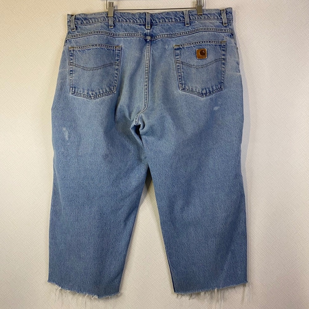 Carhartt Jeans Mens 44 Light Wash Cut Off Raw Hem Relaxed Fit Workwear Denim GUC - Picture 2 of 11